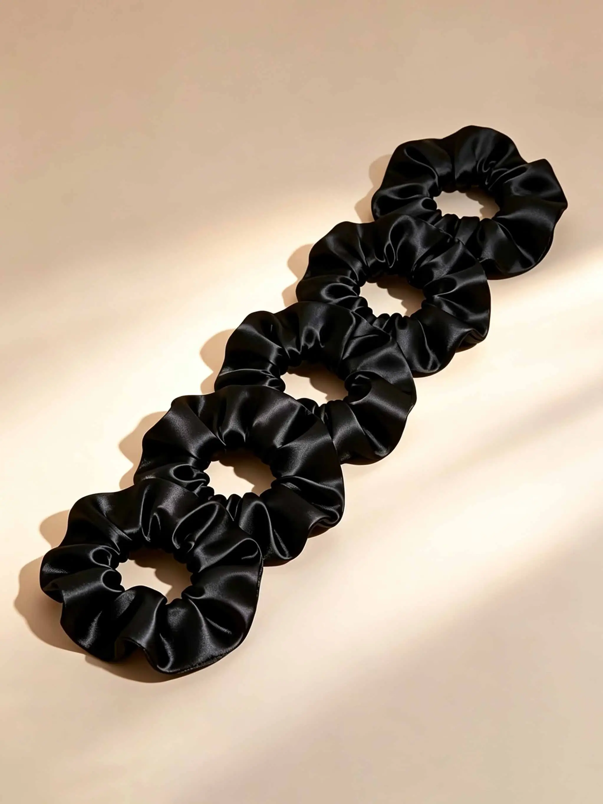 5Pcs New Satin Fabric Scrunchies, Black Hair Ties, Simple Solid Color Hair Bands, Elastic Hair Accessories