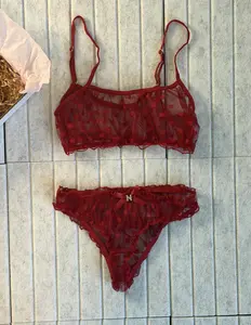 Red Mesh Polka Dot Bralette and Panty Lingerie Set, Gift for girlfriend, Gift for Wife, Special l Valentines l Personalizable l