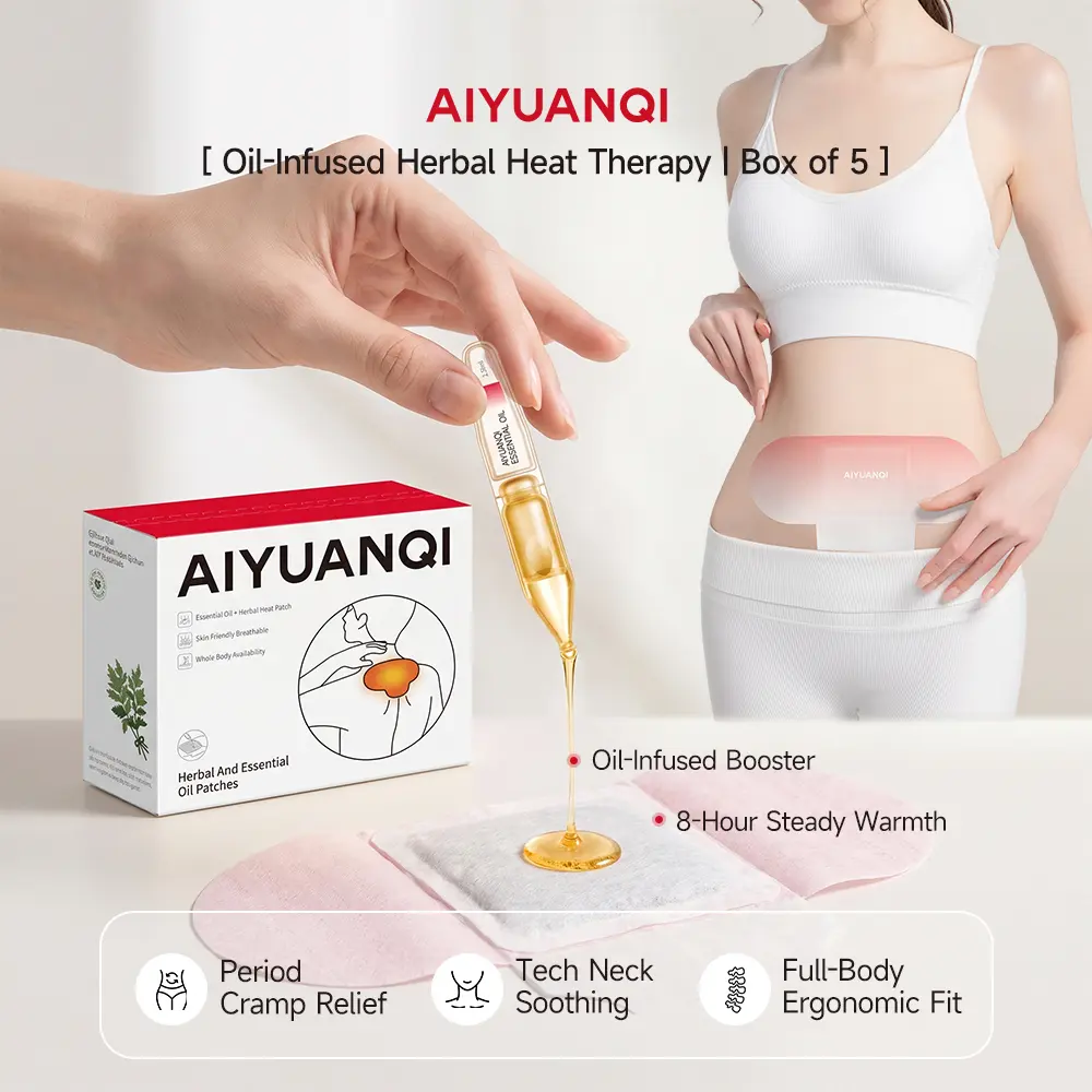 AIYUANQI Essential Oil Natural Herbal Heat Patches for Neck & Shoulder and Waist Belly Pain Relief (5 Pack) – Herbal Thermal Warm Compress
