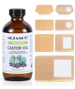 【40pcs castor oil pack】MUZAMOX Castor Oil Patches Disposable 40 pcs, Castor Oil Pack Wrap Organic Cotton for Liver, Stomach, Neck and Belly Button (8oz Amber Glass Bottle Included)