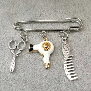 Ladies Creative Scissors Hair Dryer Comb Pendant Brooch Vintage Style Costume Decorations Creative Fashion Brooch Jewelry Class Barber Scissors Comb Hair Dryer Pendant Brooch Hairdresser Gift