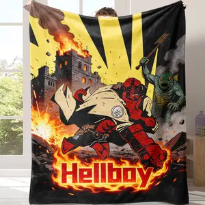 Countdown Sale! Hellboy Flannel Blanket the word 'Hellboy' is prominently displayed in a flame font. Suitable for use in offices, sofas, and travel settings, etc.Suitable for all four seasons A gift suitable for fans, friends and children