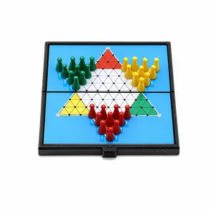 Classic Chinese Checkers Board Game, 25cm x 25cm Foldable Travel Checker Set with 30 Pegs, Portable Educational Family Tabletop Game for Kids & Adults