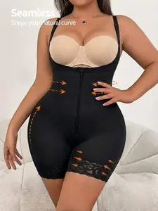 1 Count Women's Lace Body Shaper Compression Bodysuit, High Compression Shapewear, Butt Lifting & Tummy Control Shapewear Jumpsuit, Shapewear With Zipper Crotch, Slimming Underwear, Suitable For Daily Wear Or Formal Occasions, Fit, Elegance, Womenswear