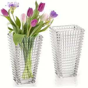 1pc Crystal Vases , Clear Glass Vases, Crystal Vase for Centerpieces, Modern Flower Vase for Living Room, Bedroom, Heavy Duty Bouquet Vases ，Kitchen, Dining Table, Shelf, Wedding