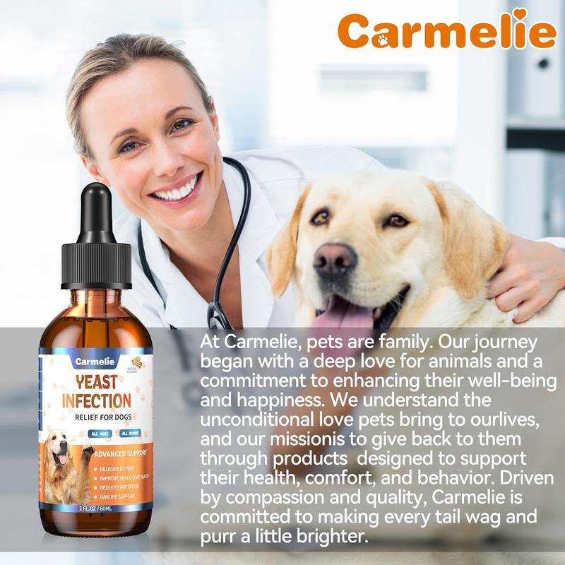 Carmelie Dog Ear & Skin Relief Drops, Yeast Infection Treatment for Dogs – Bacon Flavor 60ml | Soothes Itching, Supports Healthy Ears & Skin, Allergy Relief for Puppies & Dogs