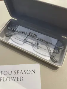 Unisex Fashionable Metal Frameless Glasses, Modern Simple Style, Geometric Pattern, All Seasons, Suitable for Electronic Workplace Reading Daily Wear
