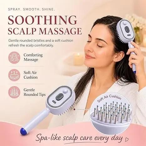 Electric Hair Brush - Nano Mist, Red Light Therapy, Self-Cleaning Detangling Scalp Massager for Haircare Styling