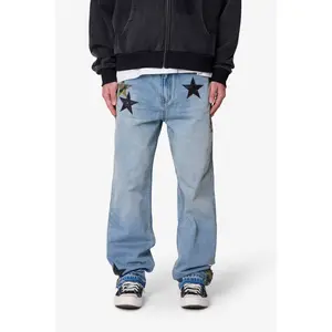 mnml Baggy Camo Star Patch Denim - Medium Blue