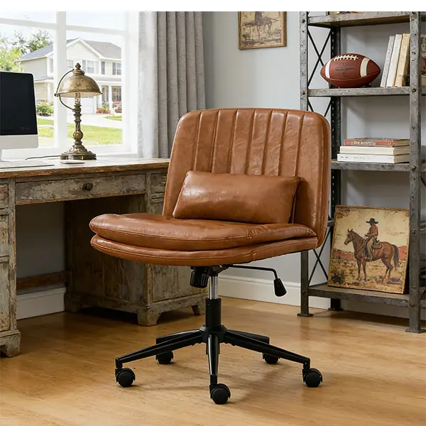 Criss Cross Armless Swivel Desk Chair with Wheels, Adjustable Height, Lumbar Pillow & Legs – Commercial Office Furniture for Home Office, Teacher Use