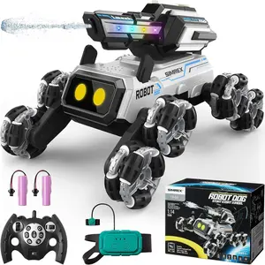 RC Robot Dog Stunt Car Toy - Gesture Sensing Remote Control Robot with Mecanum Wheels, LED Eyes, 3 Sound Effects, Water-Shooting Turret, RGB Lights, Birthday Gift for Kids, Robot Robots budget