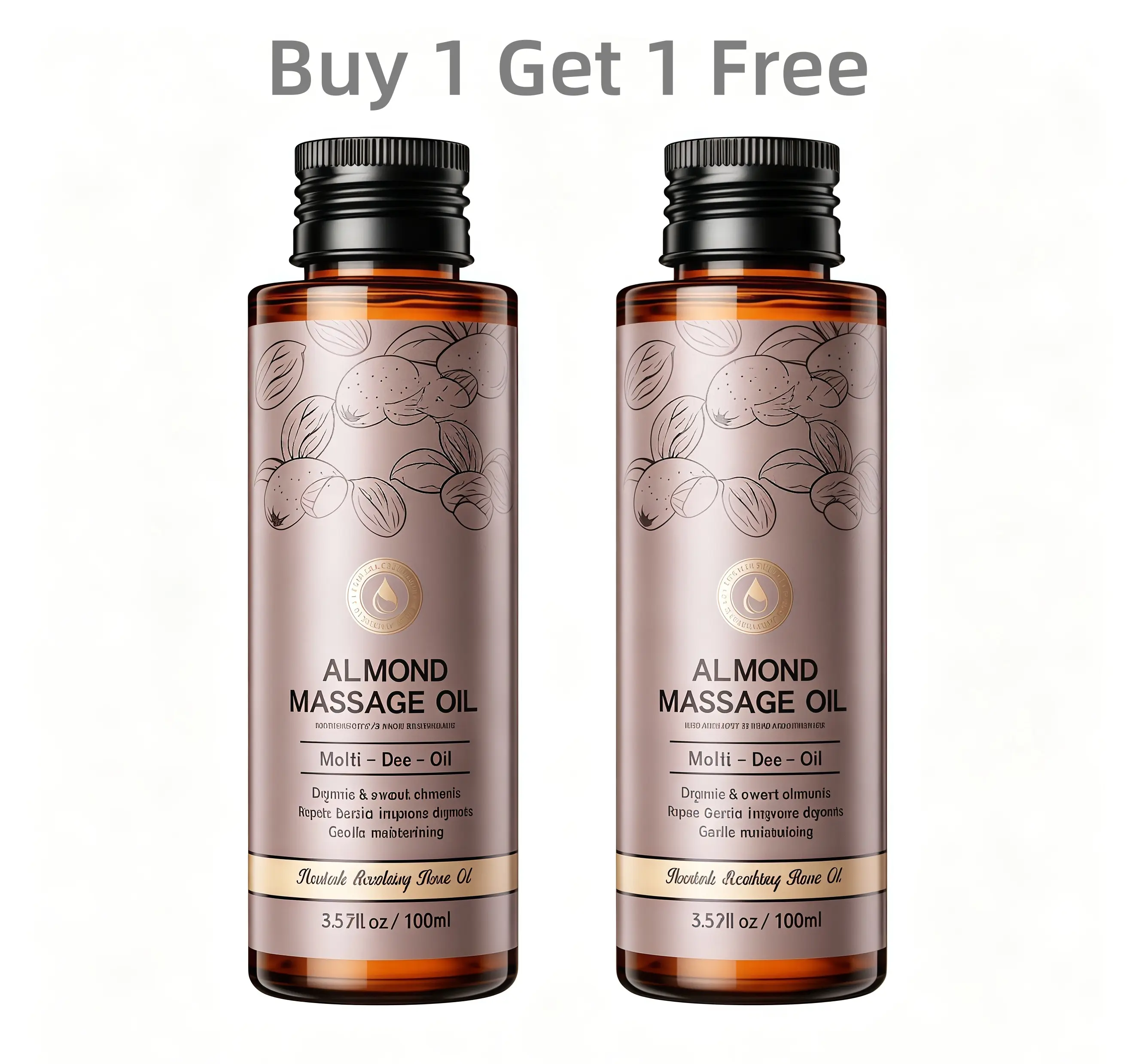 Buy 1 Get 1 Free | Natural firming body massage oil, 3.5 fluid ounces, contains almond oil and vitamin E — improves skin texture — fresh fragrance body essential oil, suitable for legs and full-body use, Moroccan nut scent