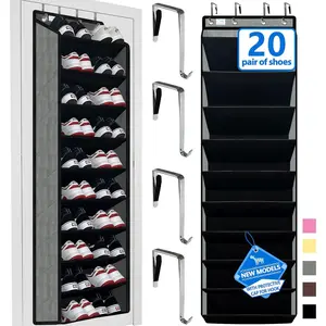 Shoe Organizer,70 Pounds Large Capacity,20-30-Pair Over The Door Shoe Organizer,10 Tiers Shoe Rack for Closet, Upgrade Anti-Scratch Heavy Duty Hook and  Material Baffle,Grey/Black
