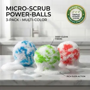 3 Pack Scrub Cleaning Balls, Multipurpose Scrubber Ball for Kitchen & Bathroom Cleaning, Polypropylene Scrub Ball for Sink, Countertop, Tub, Shower, Tile, Grout, Floor & Corners