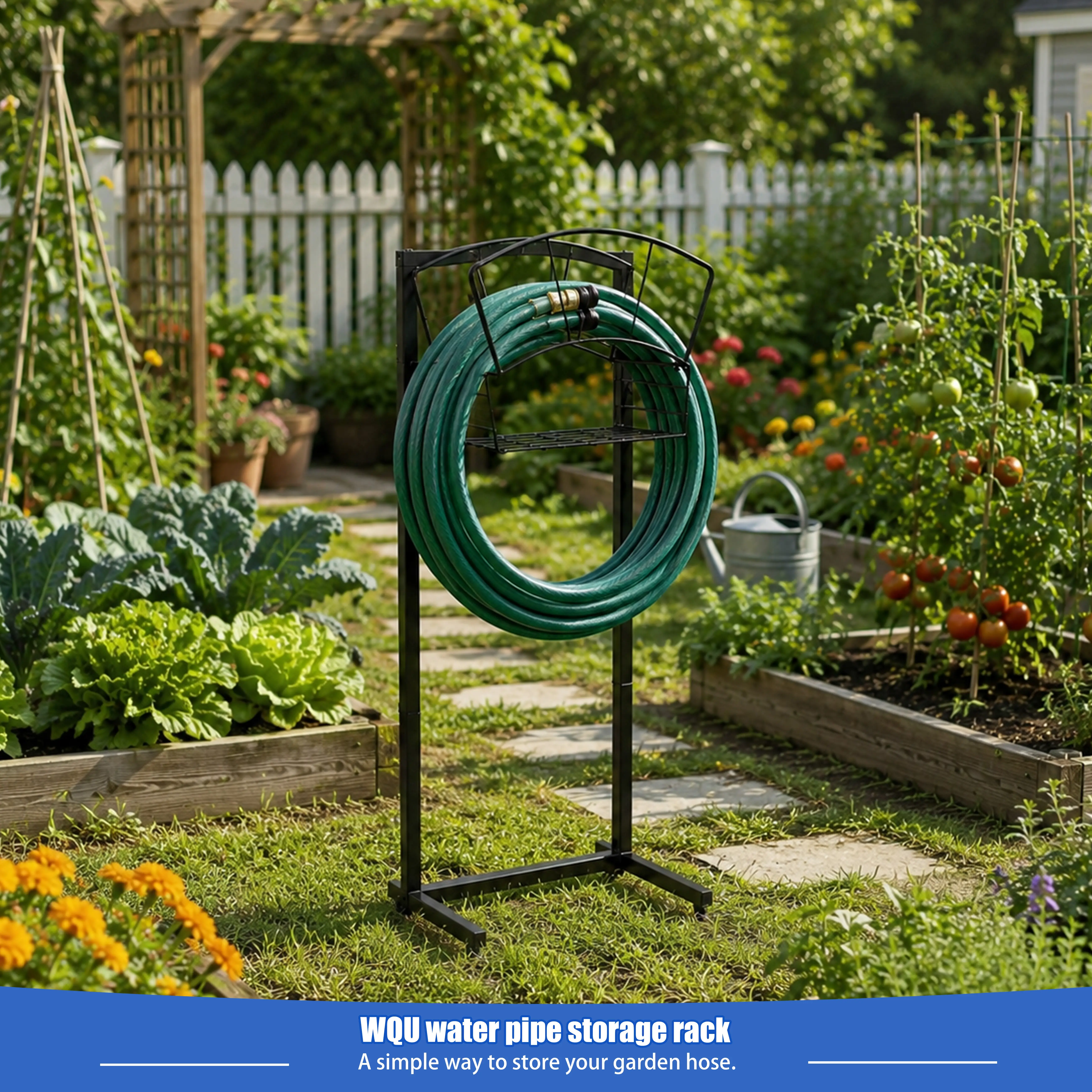 No Drill Double Leg Garden Hose Stand - Freestanding, Extra Stable, Large Heavy Duty Hose Holder for Outdoor Storage & Heavy Daily Watering Use