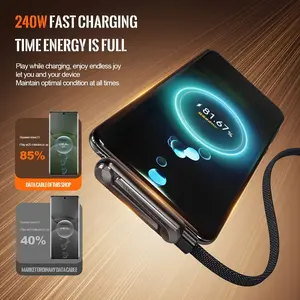 1pc Max 240w Foldable Phone Stand Data Cable, Dual Type-C Super Fast Charging, Braided Cable, Compatible with Multiple Phones, USB Data Transfer