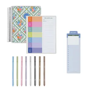 Erin Condren Recipe and Meal Planning Bundle with Floral Recipe Notebook, Fun Meal Planning Accessories, and Colorful Pens for Organized Cooking