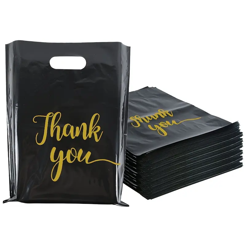 100pcs Black Medium-thick Gift Bag Packaging Bag Flat Mouth Bag Hand-held Plastic Bag Black Clothing Bag,for Small Business and Store,Gift Wrap,Gift Wrap Bags