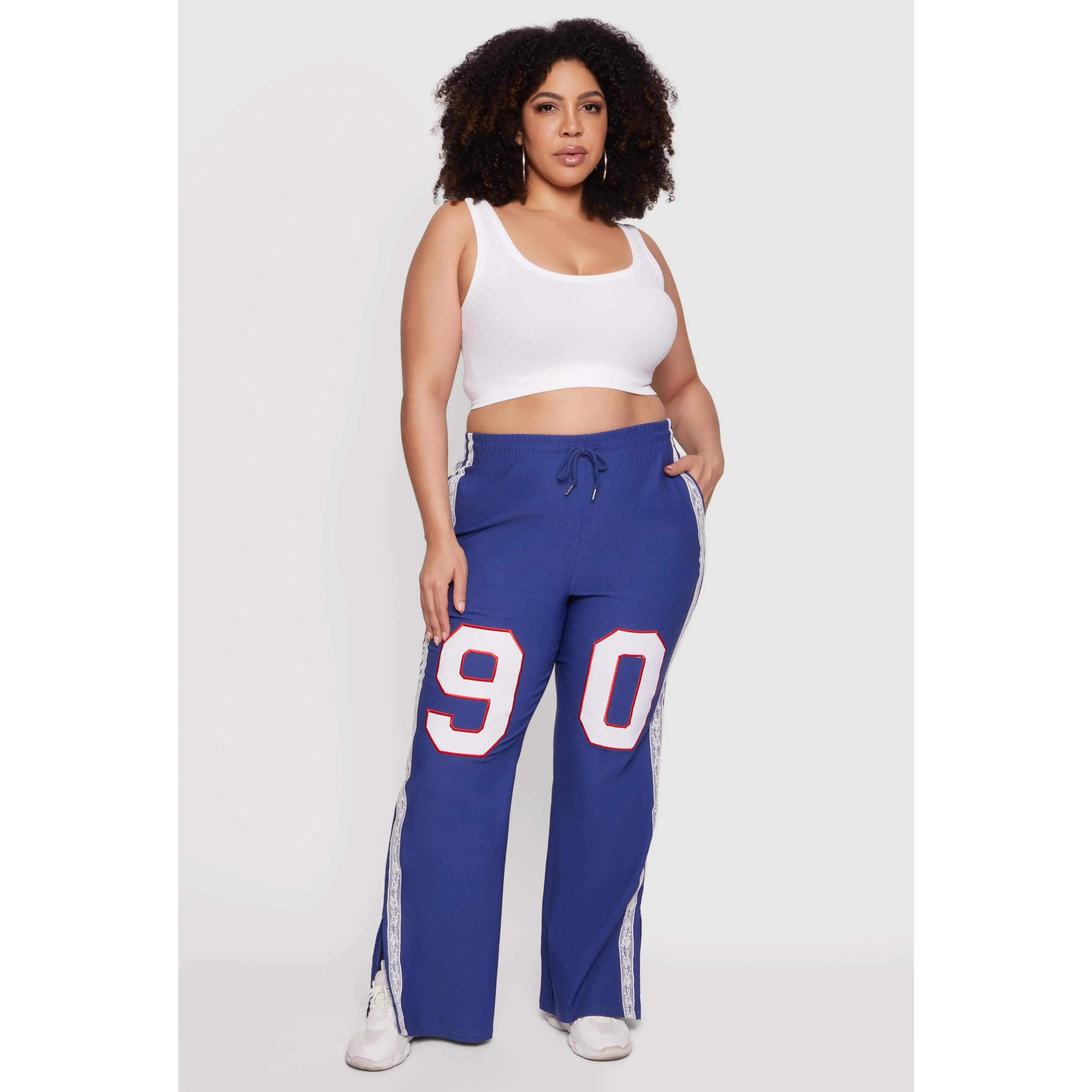 Plus Size 90 Graphic Lace Varsity Stripe Side Pants