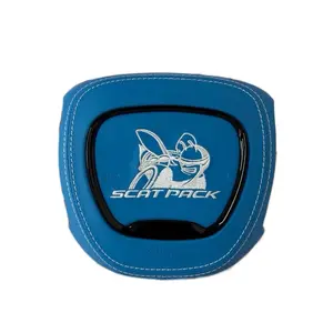 Scat Pack Custom Airbag Cover Blue with Logo Design for Dodge Charger Challenger or Durango 2015-2023 Blue Leather White Stitching