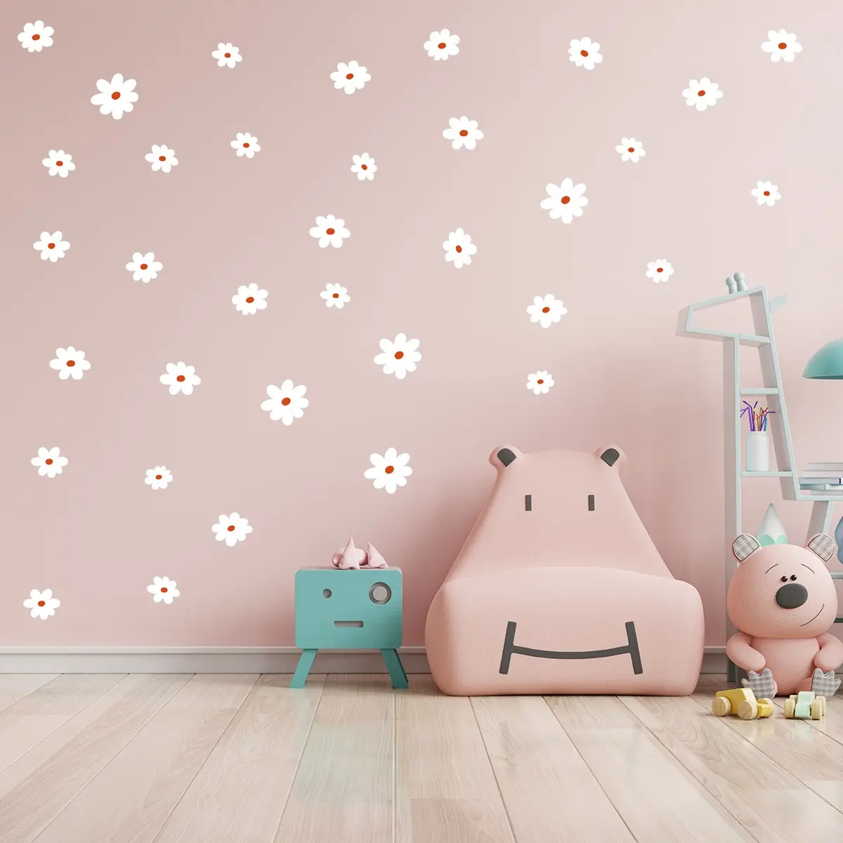 Self-Adhesive Daisy Wall Stickers, Waterproof Easy Tear Off, No Residue, Kids Room Bedroom Living Room Decor, Rent Background Wallpaper
