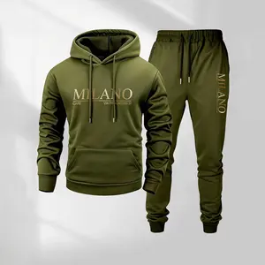 MILANO Men's Letter Printed Hoodie & Drawstring Sweatpants Set Casual Athletic Long Sleeve Hooded Jacket & Trousers for Fall Winter Daily Wear Sportswear Indoor Outdoor Tracksuit Athleisure