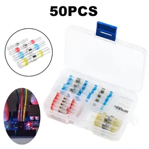 50pcs/100pcs Box of Solder Ring Hot Melt Tubing, Heat Shrink Butt Terminal Soldering Sleeve, Waterproof Protective Wire Seal Connector, Multi-Purpose Wire Repair Heat Shrinkable Connector Tubing, Heat Shrink Connectors