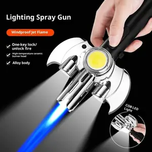 (Not inflated)High Temperature Spray Gun Butane Gas Lighter Metal Outdoor Windproof Blue Powerful Flame Blowtorch Jet Lighter Welding Tool Gift Box Packaging