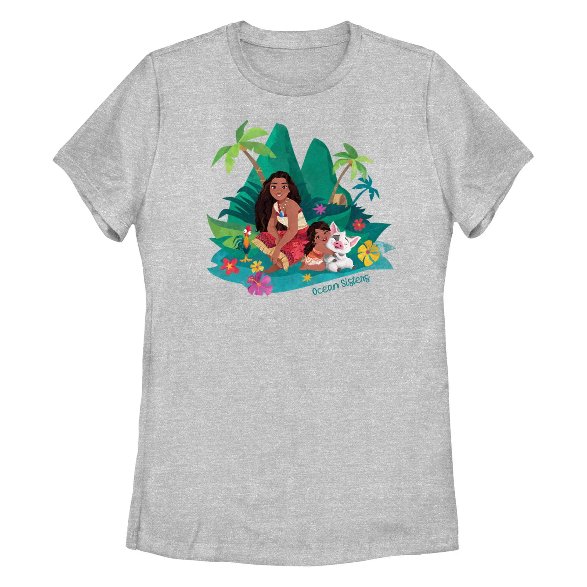 Women's Moana 2 Ocean Sisters Graphic Cotton T-Shirt, All Seasons Casual Style, Cold Wash Compatible