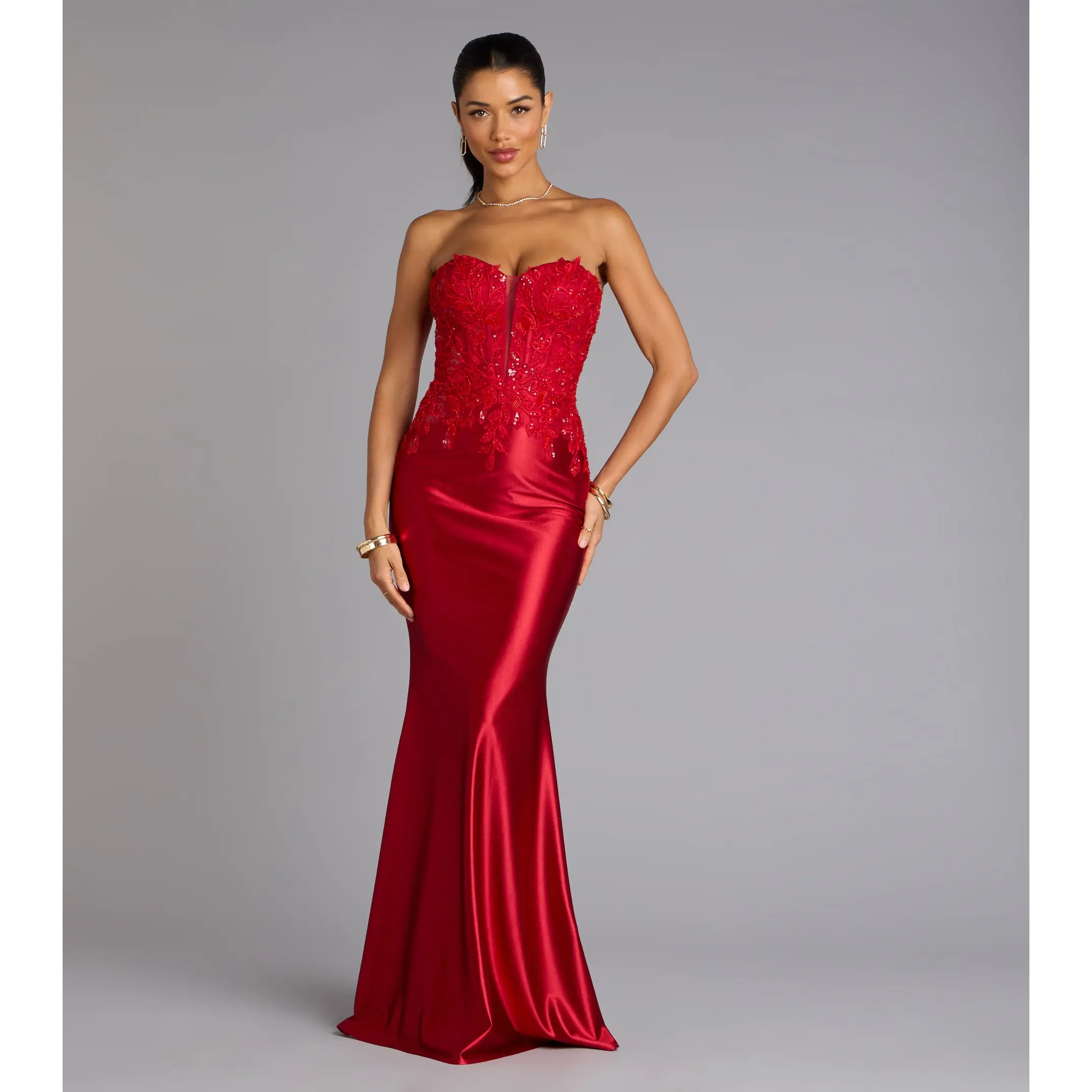 Valeria Satin Lace Corset Mermaid Formal Dress Valeria Satin Lace Corset Mermaid Formal Dress