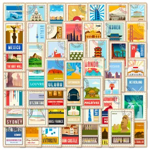 50 sheets World Landmark Stickers, Graffiti Architecture Landmark Stickers Can be attached to laptops, bicycles, and cars