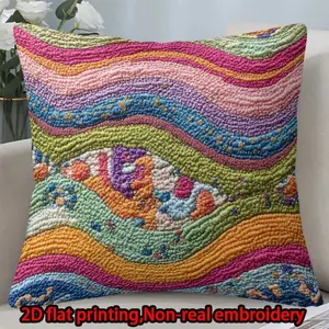 2D flat print 1pc short plush decoration single-sided pillowcase colorful wavy pattern non-real embroidery Machine washable multi-size pillowcase suitable for bedroom living room sofa(excluding pillow core)