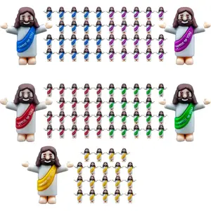 Little Jesus Figurine 100 Pack Multicolor Mini Jesus Figures Religious Gifts for Easter Egg Stuffers Christmas Decorations 1.2 x 1.4 Inches Ornaments