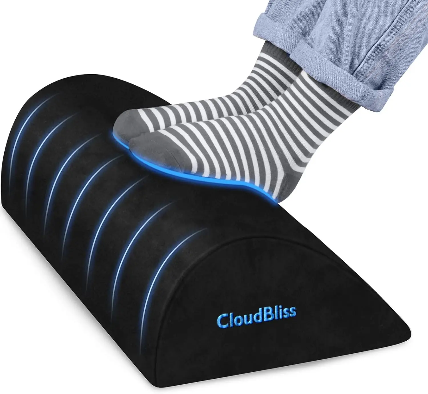 CloudBliss Ergonomic Large Contoured Under-Desk Memory Foam Footrest - Supportive, Pre-Assembled, Single User, Removable Washable Cover, Good Posture, Black, Car-Compatible for Office Gaming Driving Use
