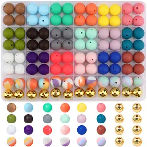 96pcs Silicone Beads 15mm, DIY Handmade Bracelet Keychain Making, DIY Necklace Jewelry Crafts, Craft Supplies for DIY Projects, Bead Assortment