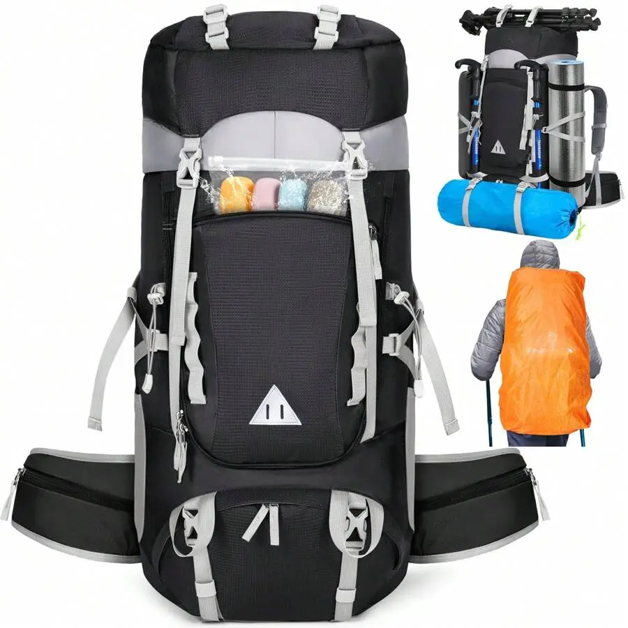 60L Hiking Backpack, Waterproof Camping Backpack with Rain Cover Internal Frame Backpacking Backpack for Men Women