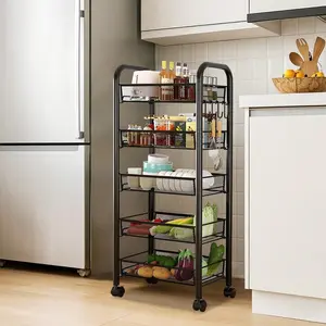 5-Tier Rolling Storage Organizer Mobile Utility Cart Kitchen Cart with Wheels Storage Shelves Multifunctional Storage Trolley Service Cart for Home Office