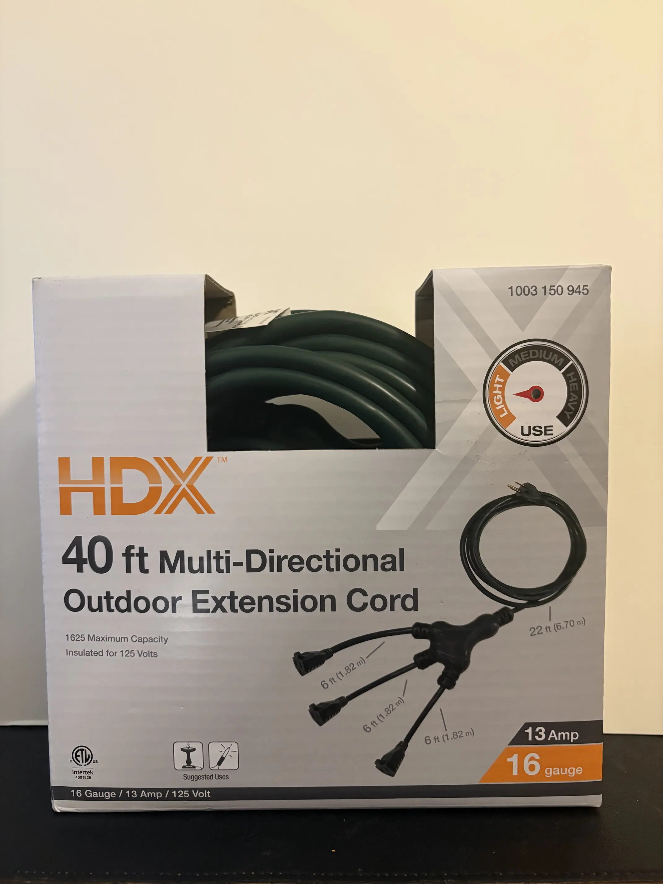 HDX 40 ft Multi-Directional Outdoor Extension Cord - 16 Gauge, 13 A, Green