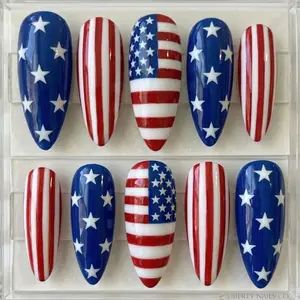 Classic Patriotic Press-On Nails, Red White Blue Star & Stripe Design, Flag Inspired Minimalist Handmade Nails, Holiday Americana Style