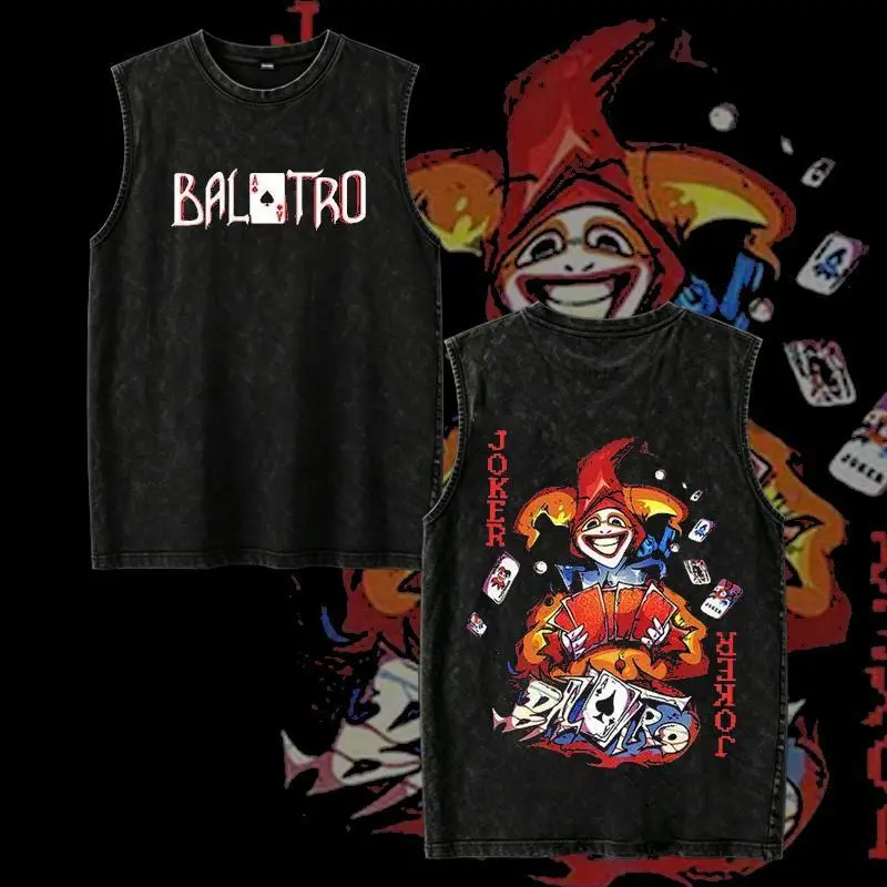 Balatro Joker Art Double Sided T-Shirt Vintage Washed Oversize Unisex Tee, Indie Card Game Inspired Streetwear tee unisex heavyweight cotton t-shirt washed vintage t-shirt Casual Menswear