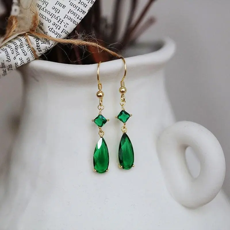 'Emerie' S925 Silver Emerald Green Dangle Earrings, Teardrop Gems | Vintage Inspired