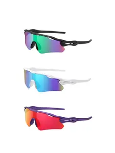 Men's Colorblock Cycling Glasses Set, 3-Pack Windproof for Hiking & Biking, Outdoor Sports Eyewear, Sporty Style, All Seasons