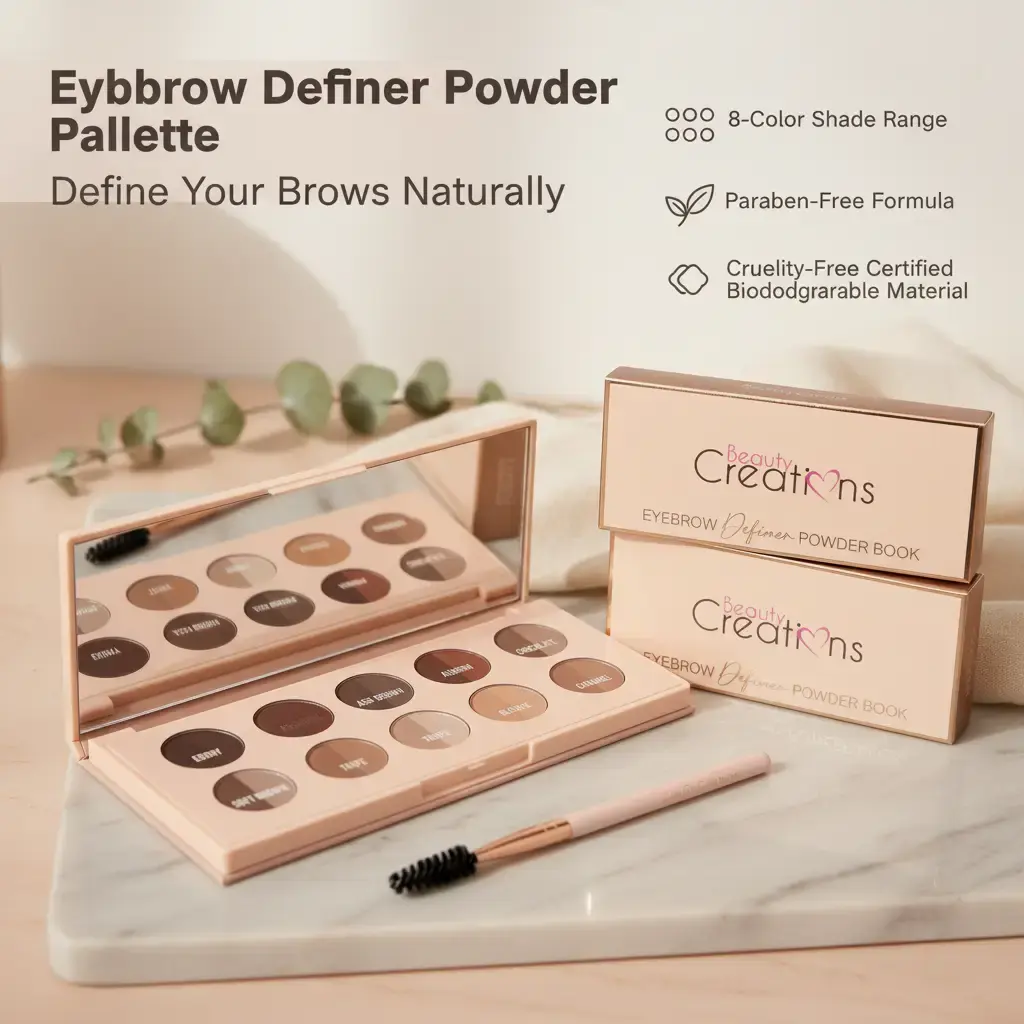 Beauty Creations Eyebrow Definer Powder Palette - 8-Shade Brow Kit, Paraben-Free Cruelty-Free Makeup Products with Talc for Youth-Focused Users, All Skin Types, 4.6 oz, Biodegradable, Cosmetic