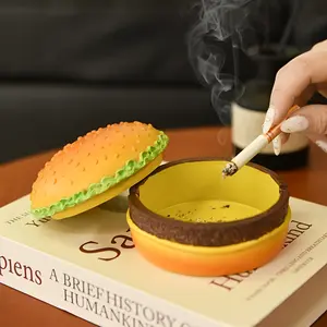 1PC Hamburger Shaped Ashtray, Realistic Burger Replica with Bun Lettuce Tomato Design, Windproof Resin Ash Tray for Home Office Man Cave, Novelty Gift for Dad Boyfriend Smokers