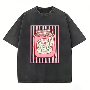 Jesus Is My Jam Strawberry Jam Jar Graphic T-Shirt, Pink Washed Christian Tee with "Make His Mercy Known" Tagline