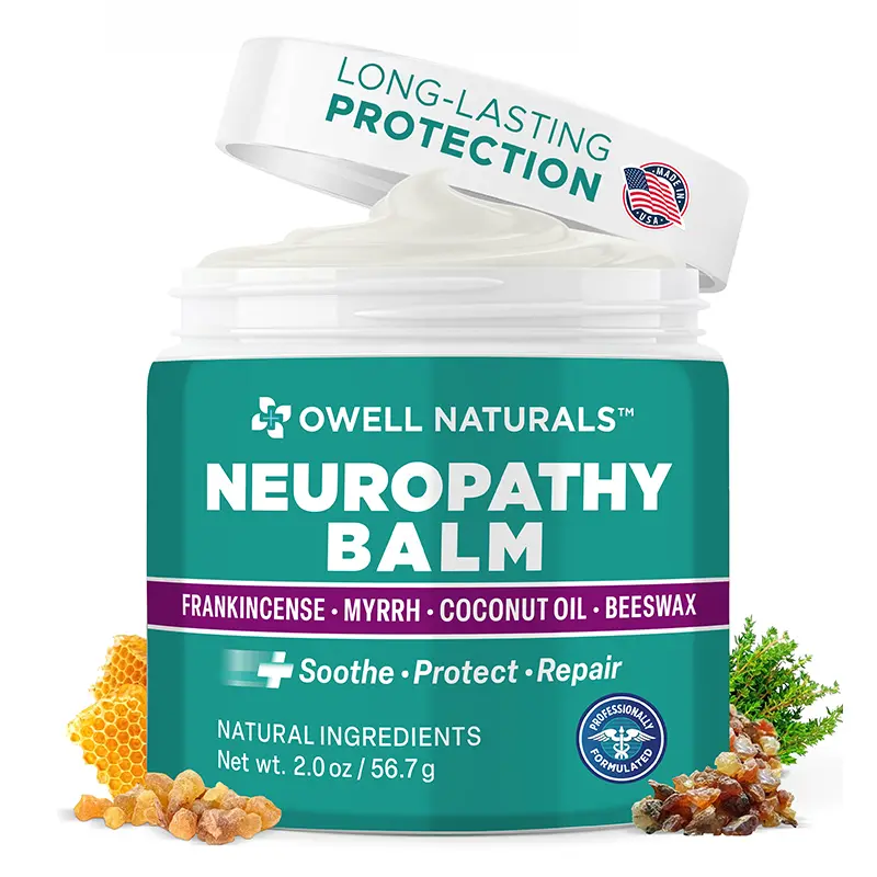 Owell Naturals Neuropathy Balm for Feet, Muscles & Joints – Long Lasting Comfort Formula with Frankincense, Myrrh, Coconut Oil, Beeswax – Fast Absorbing Botanical Skin Care, 2 oz