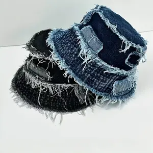 Men'S Distressed Bucket Hat with Large Brim - Streetwear Hip-Hop Sun Hat for Outdoor Activities, Beach Vacations, and Casual Wear - Hand Washable Polyester, Streetwear Accessory |     Distressed Hat |     Durable Headgear