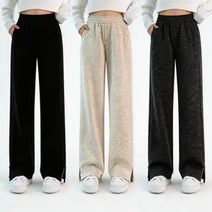 High Waisted Wide Leg Sweatpants for Women - Soft Fleece Lounge Pants with Side Pockets & Split Hem, Casual Loose Trousers for Workout, Lounge, Daily Wear