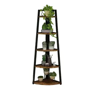 5-Tier Multifunctional Metal Round Wall Corner Shelves - Indoor Storage Rack with Plant Holder for Flowers, Plants, and Kitchen Use