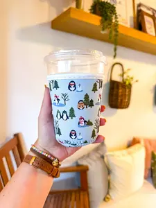 Holiday Penguins Reusable Coffee Sleeve: Small (16-20oz) ONE LEFT